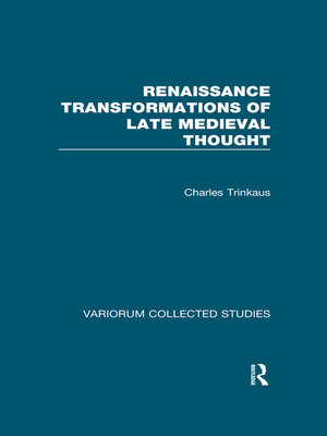 cover image of Renaissance Transformations of Late Medieval Thought